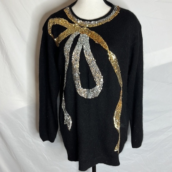 Vintage Work in Progress silk/ angora sequin bow sweater - Picture 2 of 6
